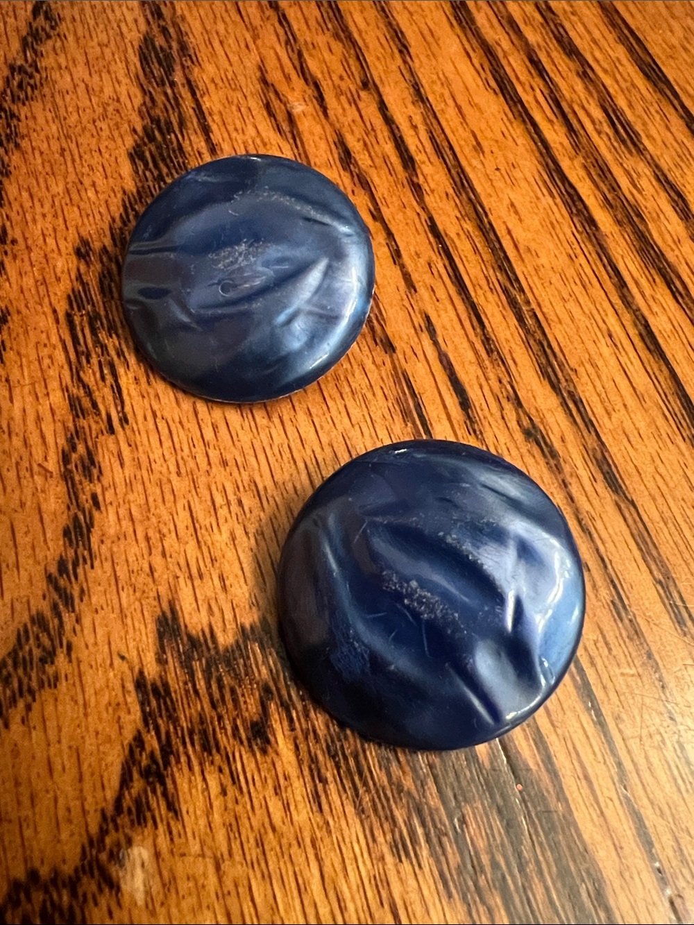 Vintage Textured Large Navy Blue Round Button Circle Clip-on Earrings 1” Retro